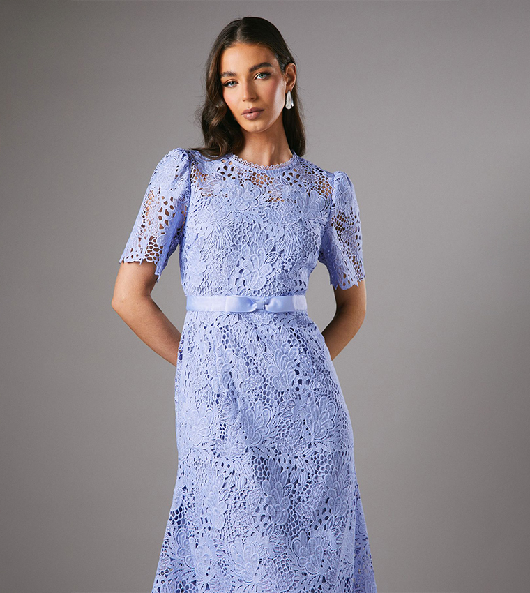 Bow Belt Lace Midi Dress
