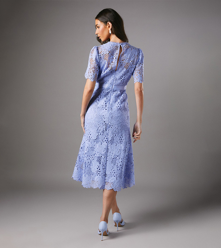 Bow Belt Lace Midi Dress