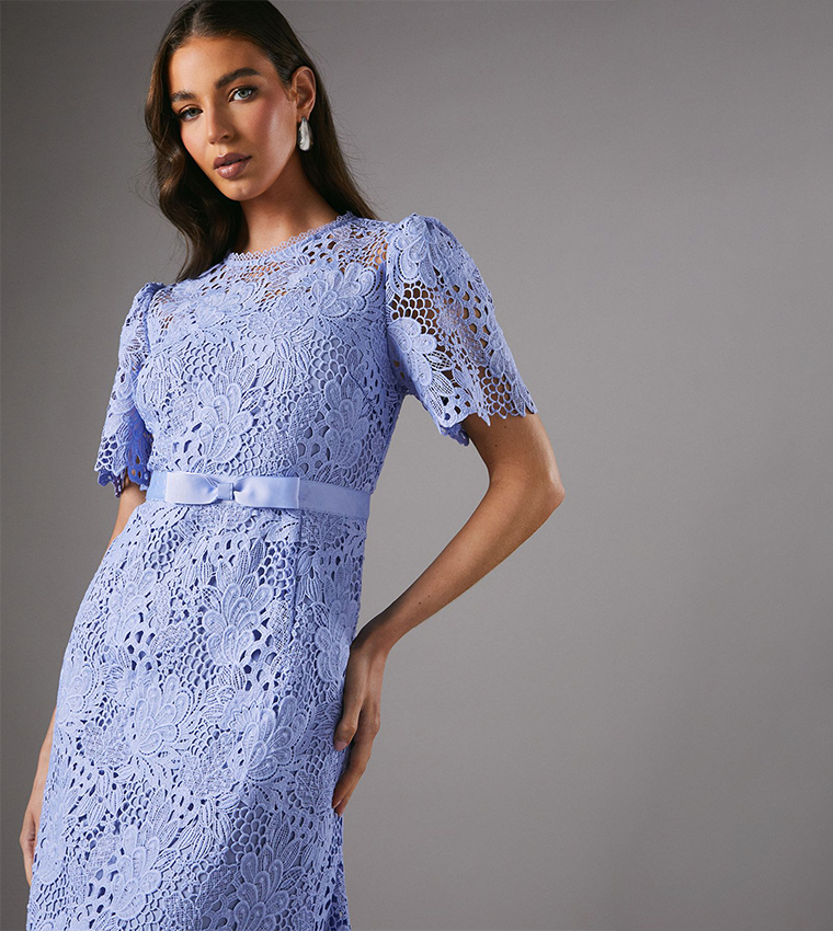 Bow Belt Lace Midi Dress