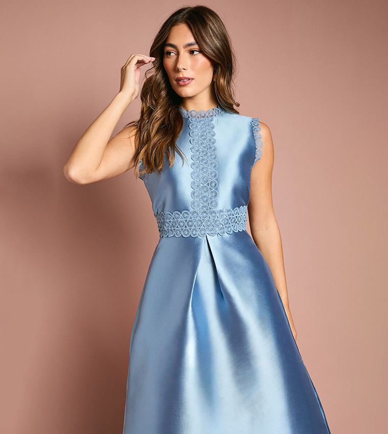 Solid Twill Lace Midi Dress