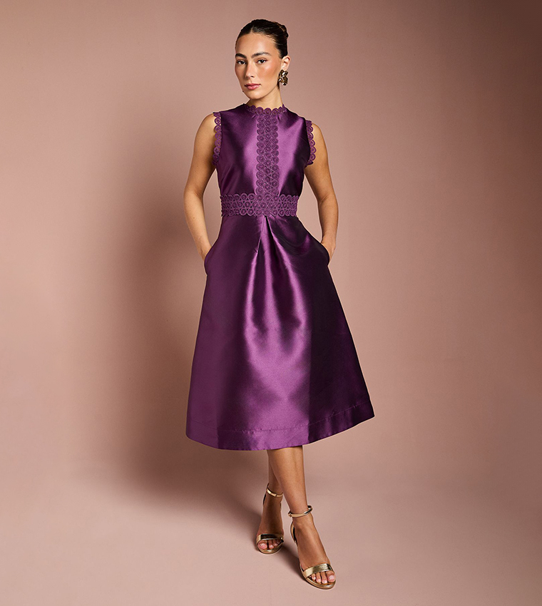 strapless open back dress Purple Lace Midi Dress main image 1