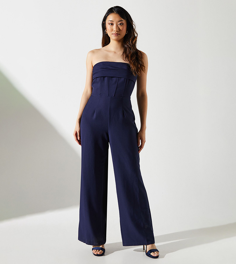 Drape Detail Strapless Jumpsuit