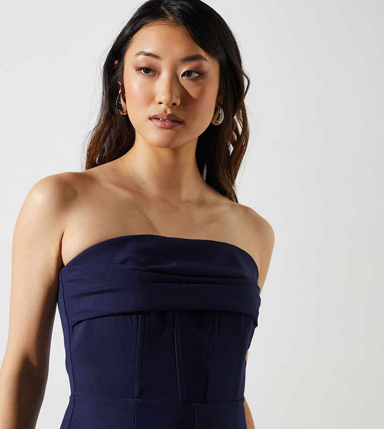 Drape Detail Strapless Jumpsuit