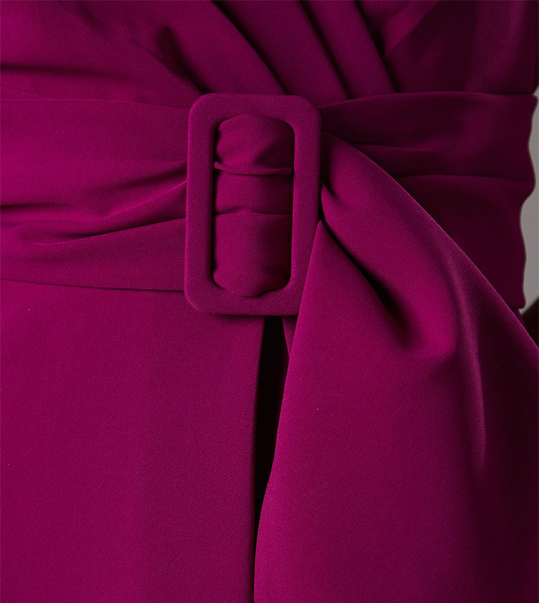 Solid Belted Crepe Midi Dress