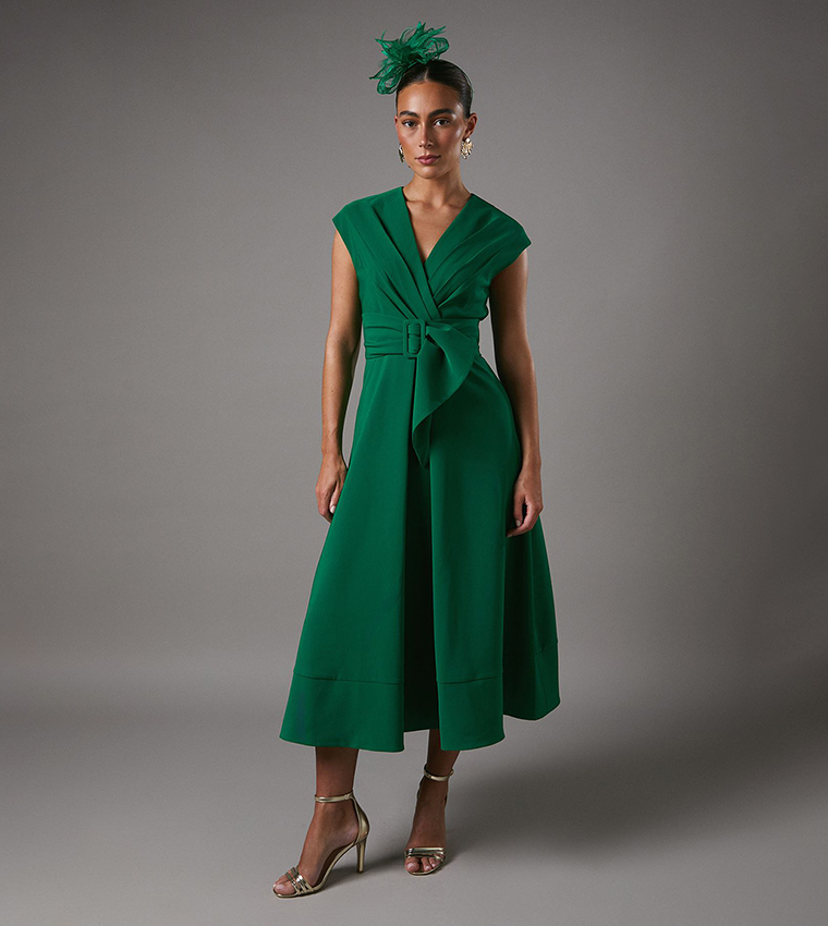 Solid Belted Crepe Dress