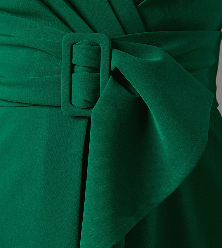 Solid Belted Crepe Dress