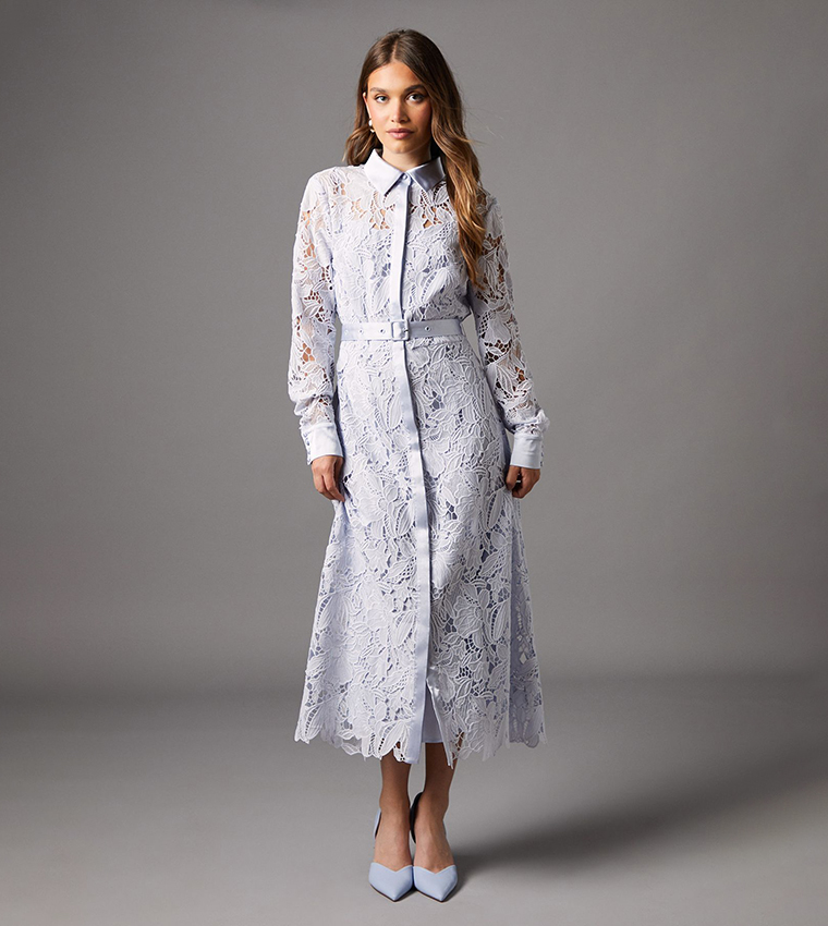 Lacy Belted Shirt Dress