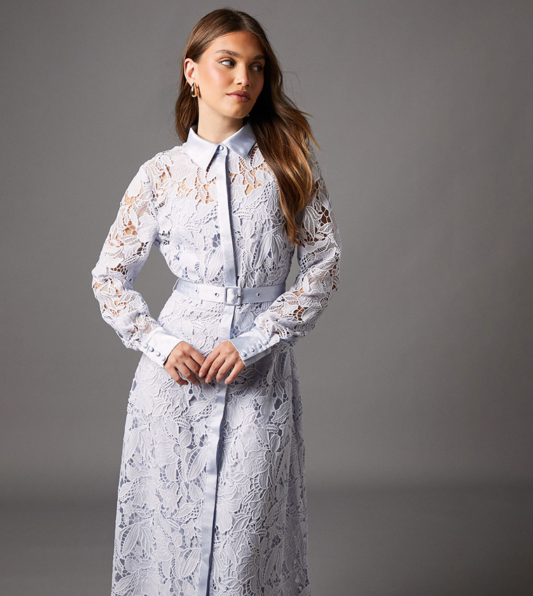 Lacy Belted Shirt Dress