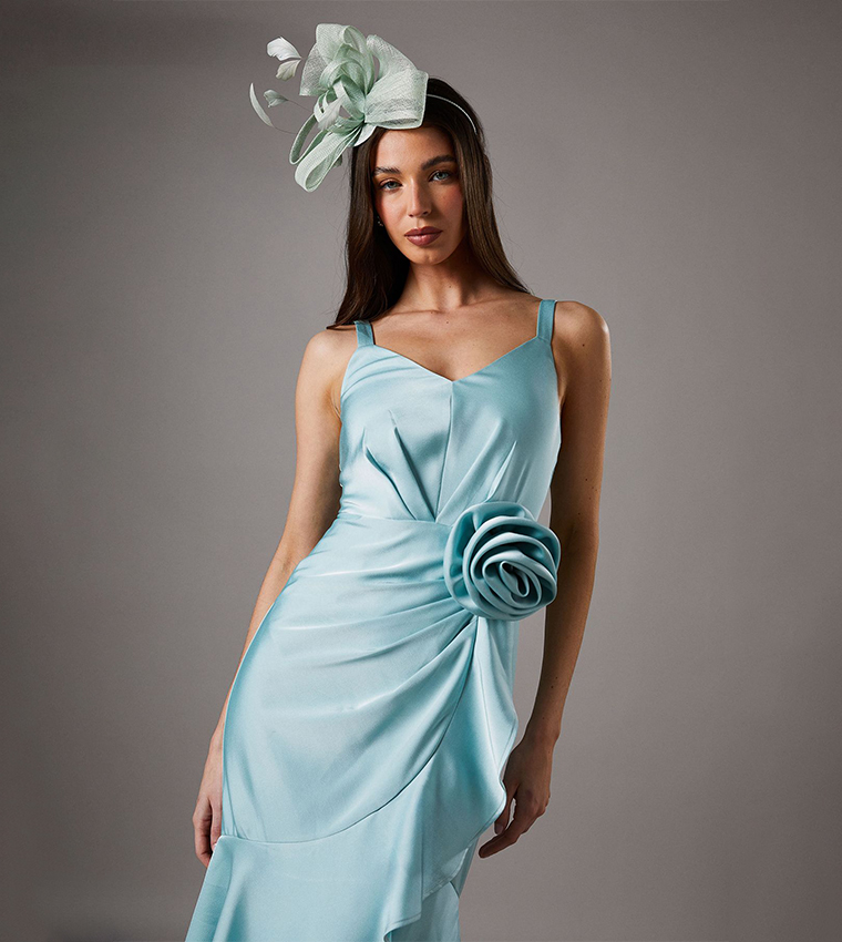 Petite Corsage Crepe Ruffle Midi Dress