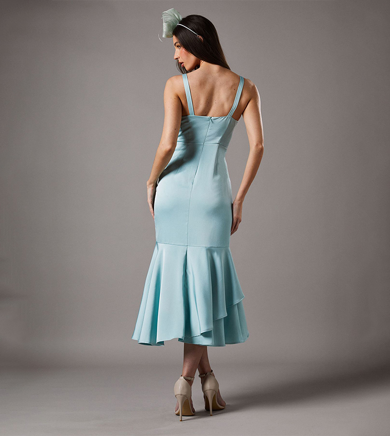 Petite Corsage Crepe Ruffle Midi Dress