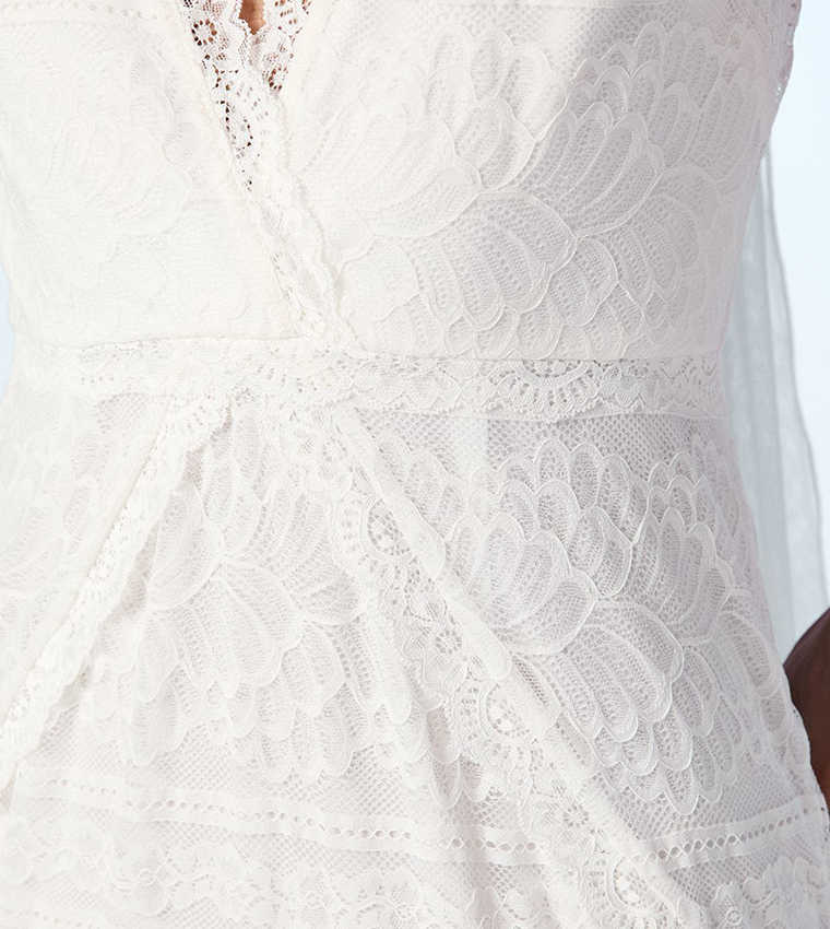 Plunge Neck Boho Fishtail Wedding Dress