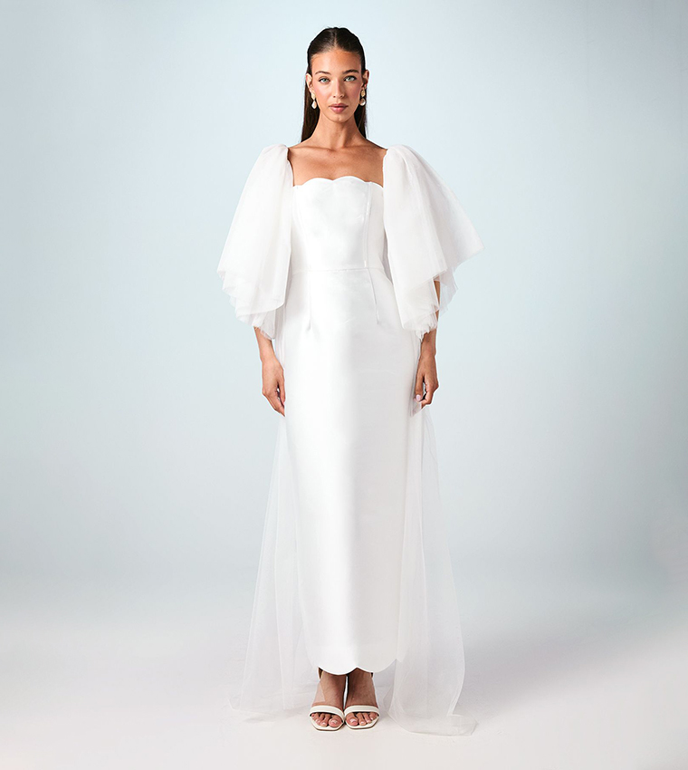 Flared Sleeves Tulle Cape