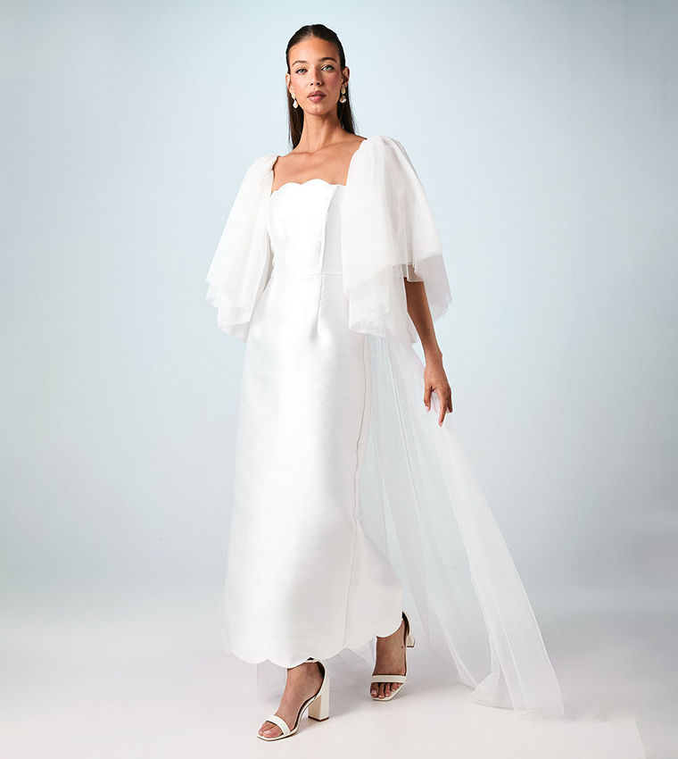 Flared Sleeves Tulle Cape