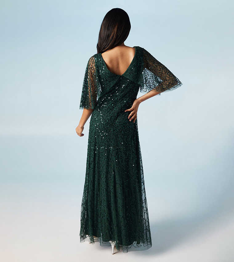 Sequined Cape Sleeves Bridesmaids Maxi Dress