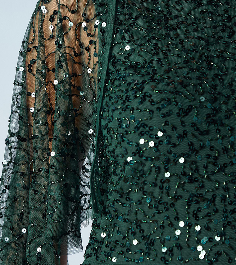 Sequined Cape Sleeves Bridesmaids Maxi Dress