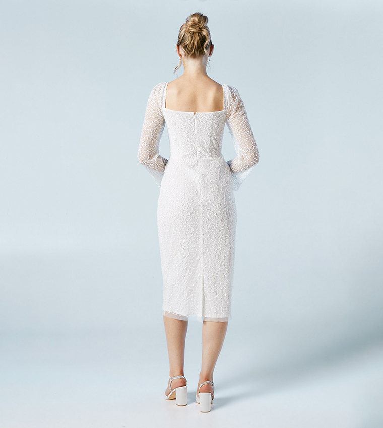 Sequined Flared Sleeves Column Midi Dress
