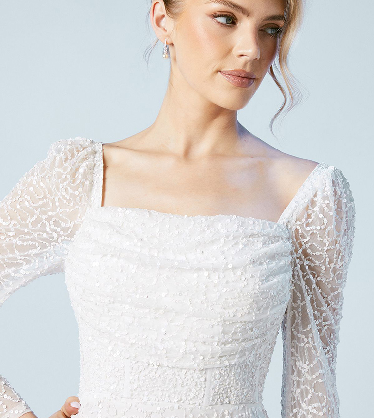 Sequined Flared Sleeves Column Midi Dress