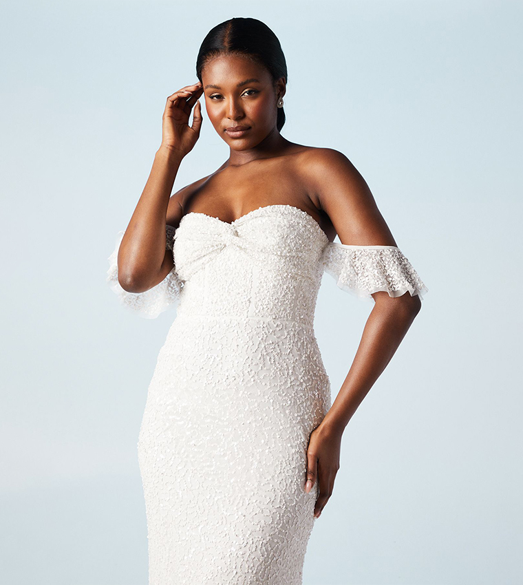 Embellished Twist Detail Off Shoulder Fishtail Maxi Wedding Dress