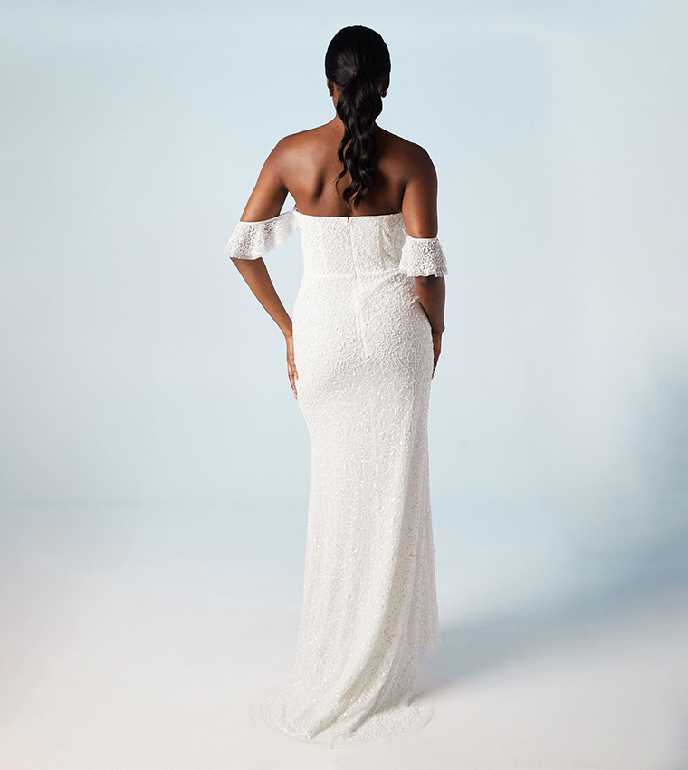 Embellished Twist Detail Off Shoulder Fishtail Maxi Wedding Dress