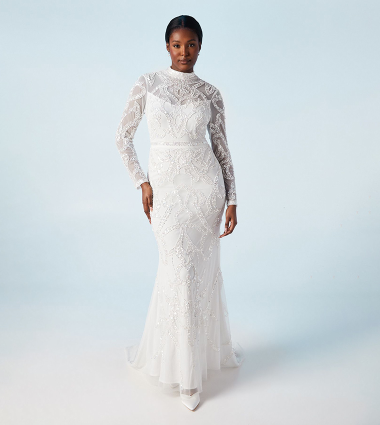 Embellished High Neck Vintage Style Wedding Maxi Dress