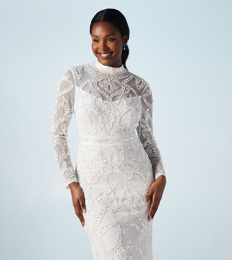 Embellished High Neck Vintage Style Wedding Maxi Dress