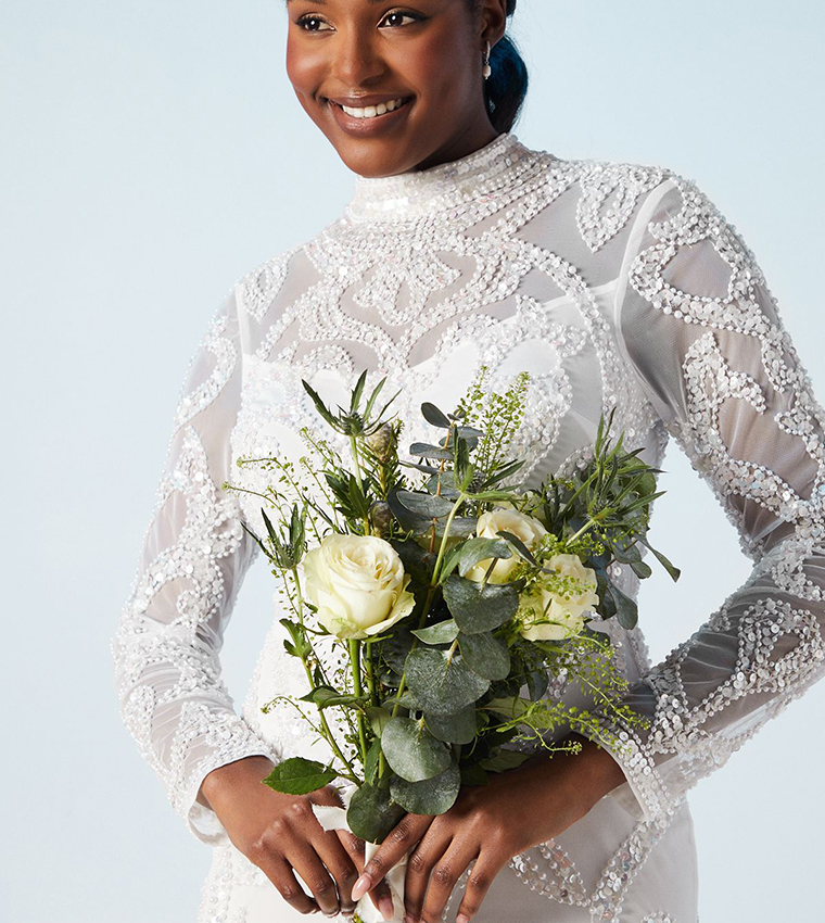 Embellished High Neck Vintage Style Wedding Maxi Dress