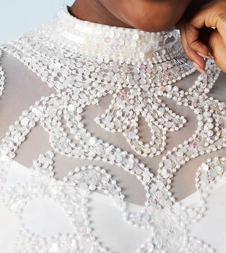 Embellished High Neck Vintage Style Wedding Maxi Dress