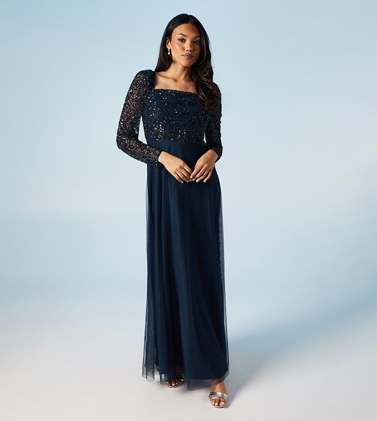 Sequined Long Sleeves Corset Tulle Bridesmaids Dress