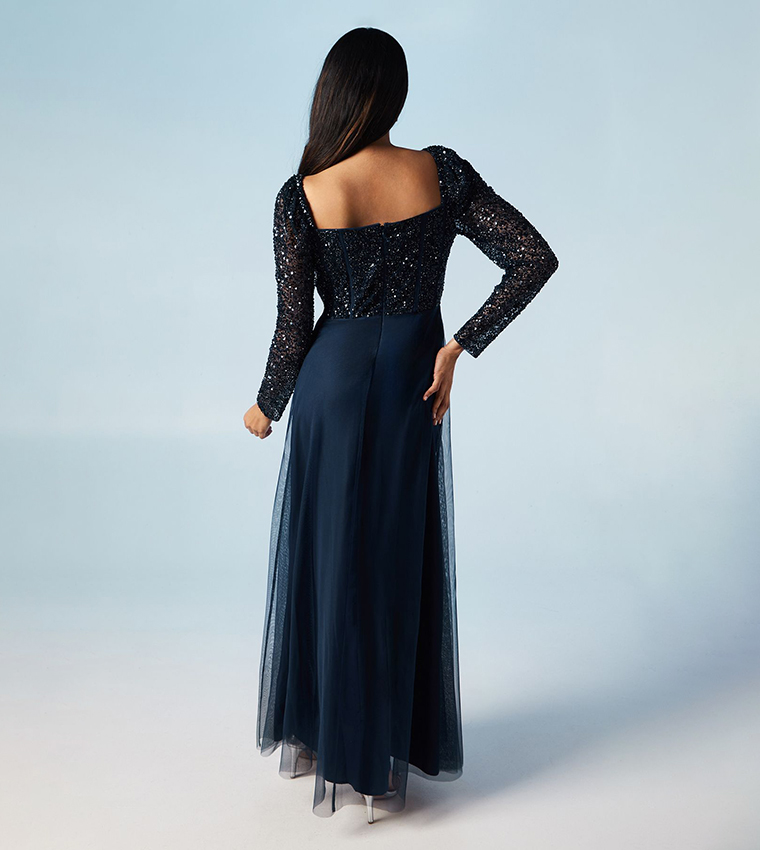 Sequined Long Sleeves Corset Tulle Bridesmaids Dress