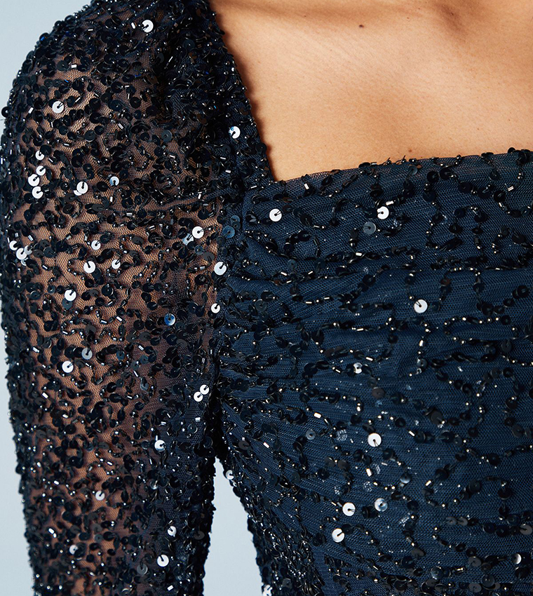 Sequined Long Sleeves Corset Tulle Bridesmaids Dress