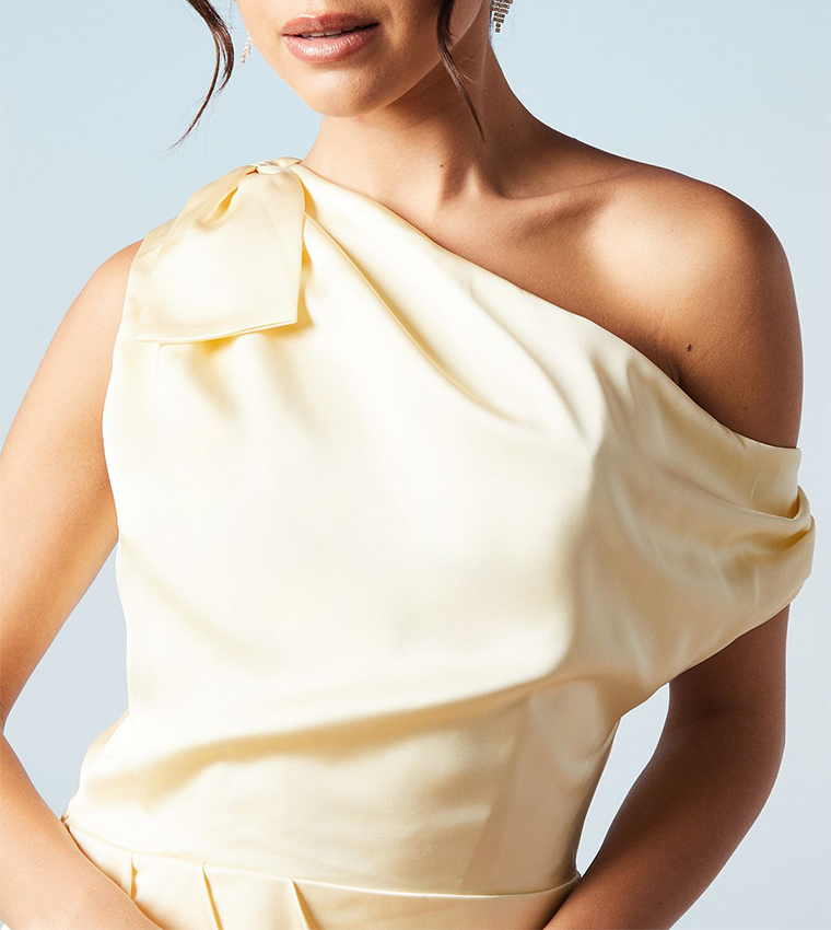 Fallen Shoulder Bow Detail Bridesmaids Maxi Dress