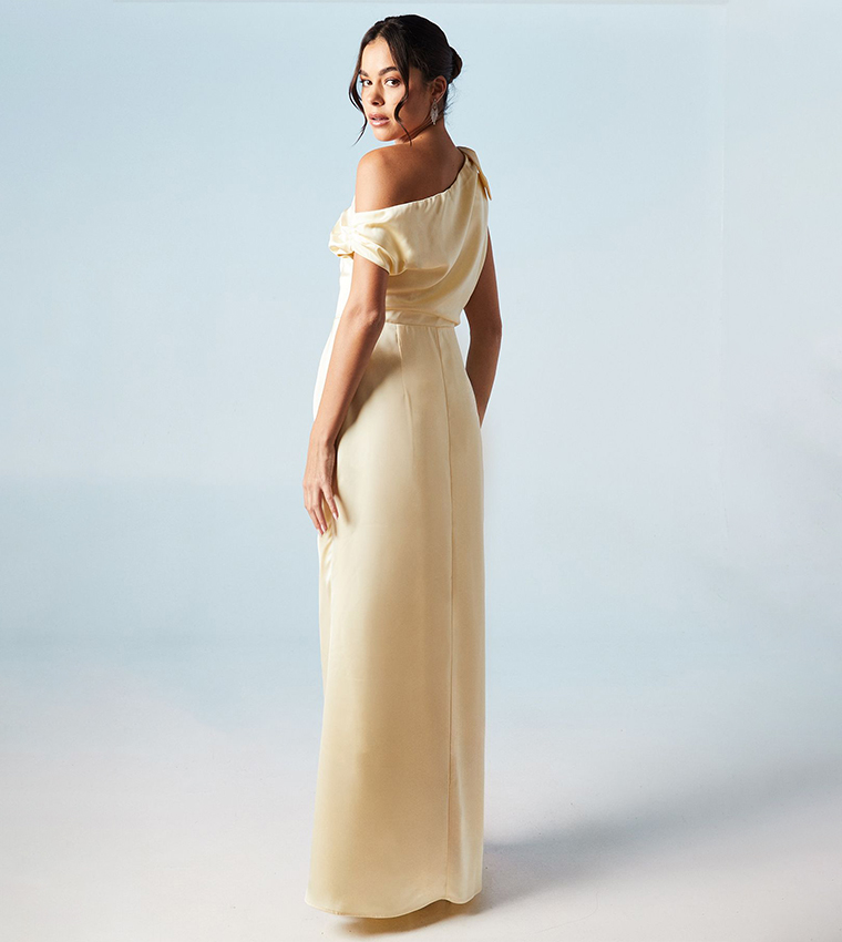 Fallen Shoulder Bow Detail Bridesmaids Maxi Dress