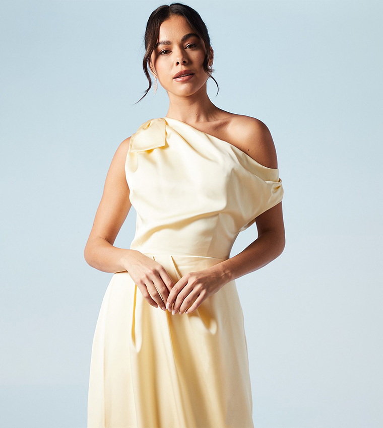 Fallen Shoulder Bow Detail Bridesmaids Maxi Dress