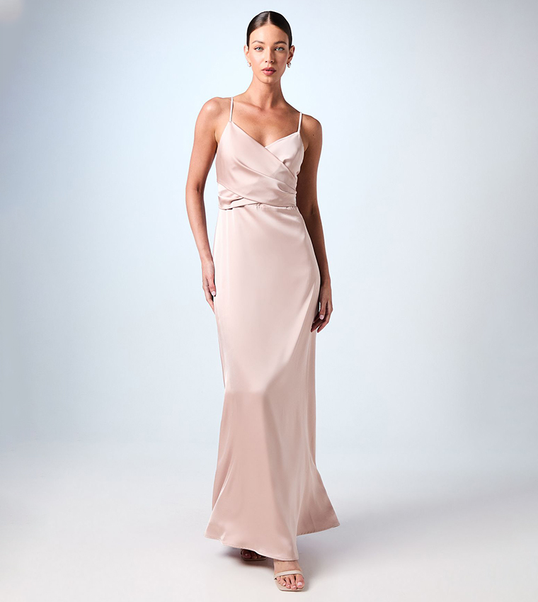 Wrap Waist Satin Cami Bridesmaid Dress