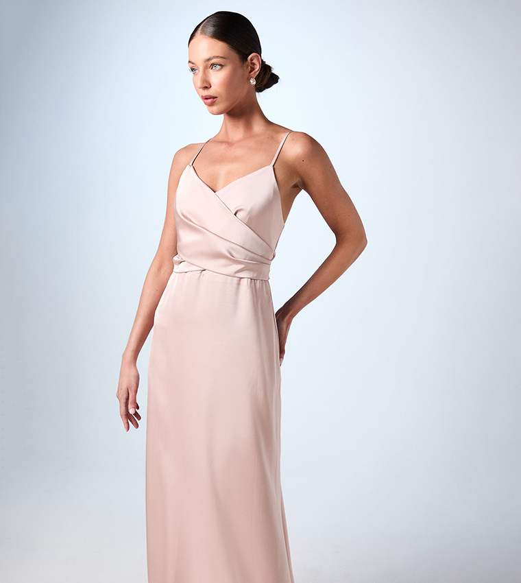 Wrap Waist Satin Cami Bridesmaid Dress