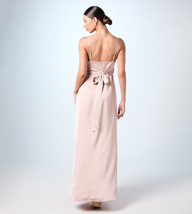 Wrap Waist Satin Cami Bridesmaid Dress