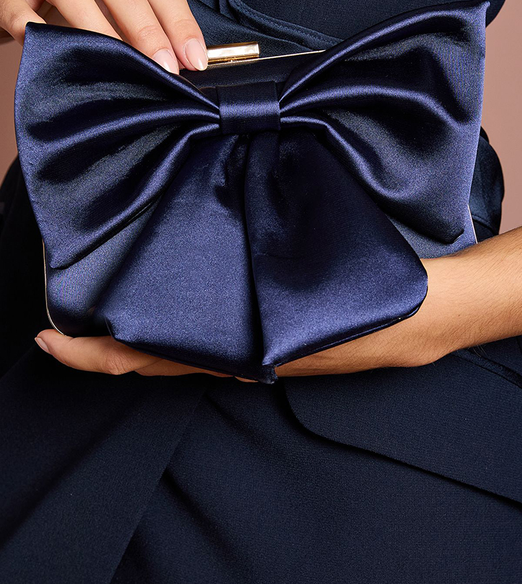 Azalea Satin Bow Detail Clutch Bag