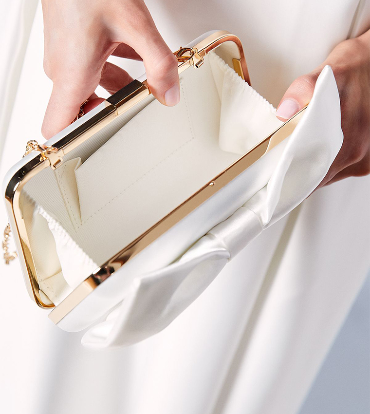 Bridal Azalea Satin Bow Detail Clutch Bags