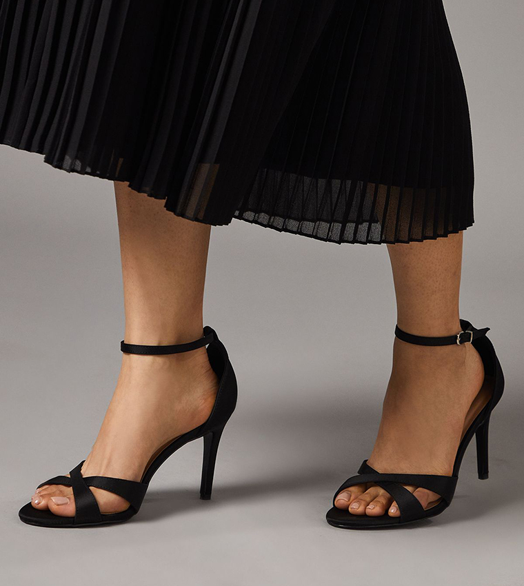 Cadenza Satin Cross Strap High Stiletto Heel Sandals