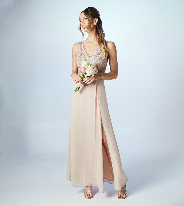 Embellished Bodice Georgette Bridesmaids Maxi Dress