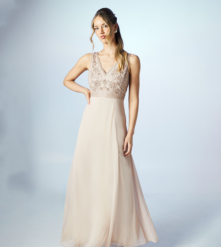 Embellished Bodice Georgette Bridesmaids Maxi Dress