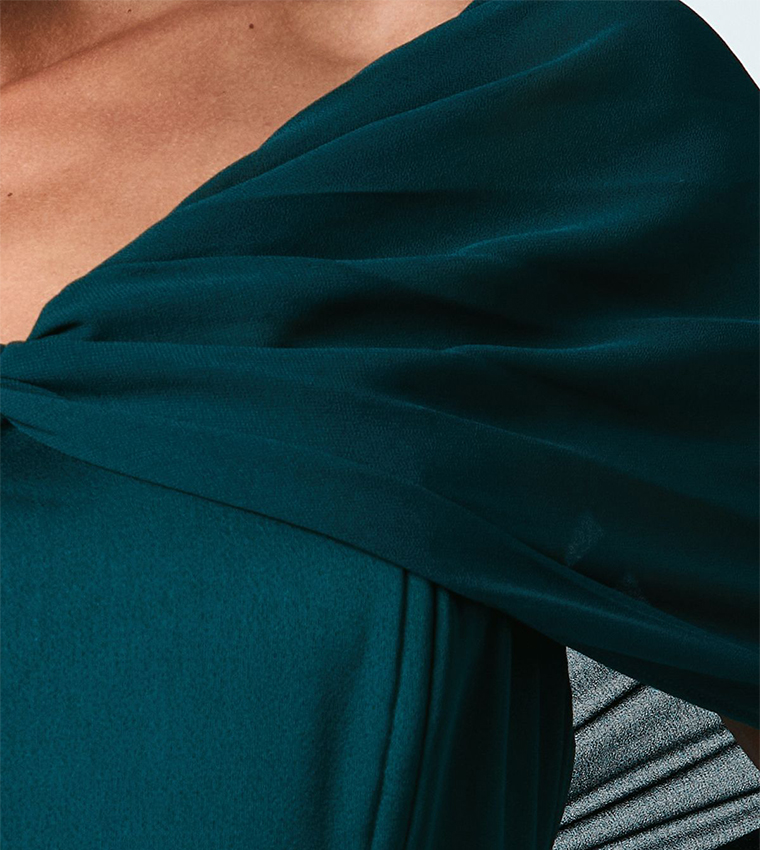 Chiffon Bardot Satin Bridesmaids Maxi Dress