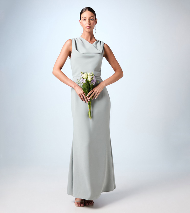 Twist Detail Cowl Neck Satin Bridesmaid Dress