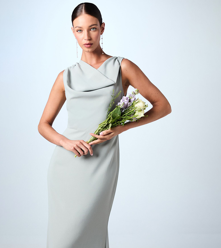 Twist Detail Cowl Neck Satin Bridesmaid Dress