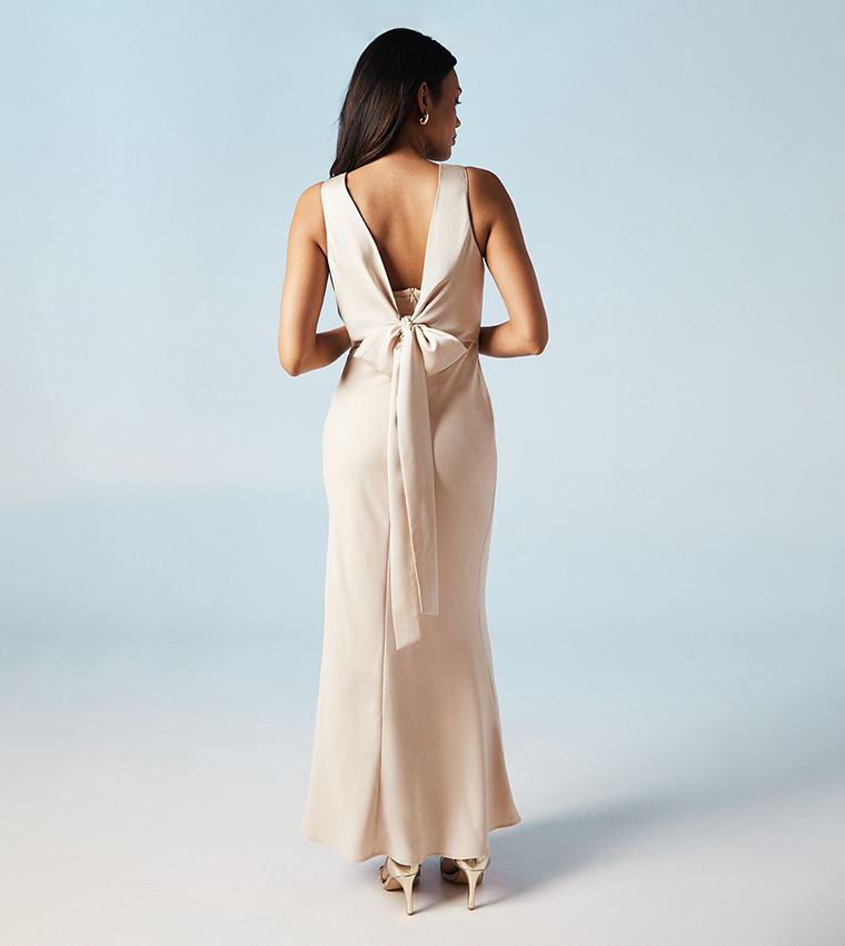 Tie Back Detail Satin Bridesmaids Dress