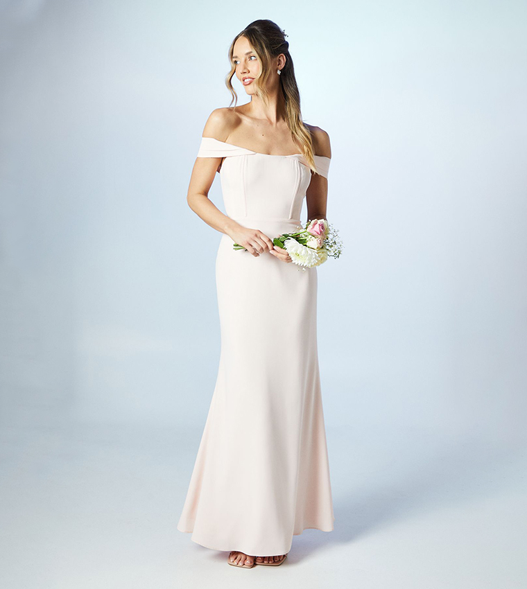 فستان وصيفات بفتحة كورسيه وكتف مكشوف