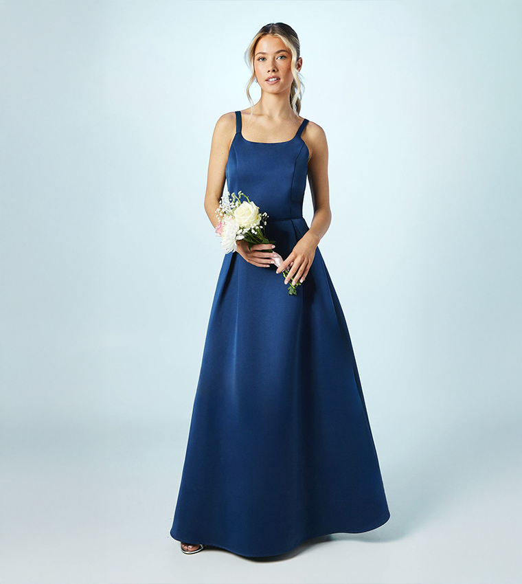 Teen Structured Satin Full Skirted Bridesmaids Maxi Dress