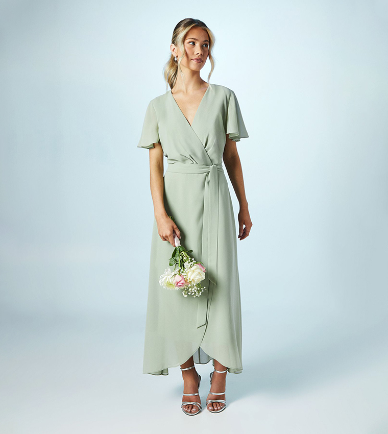 Georgette Waterfall Wrap Bridesmaids Maxi Dress
