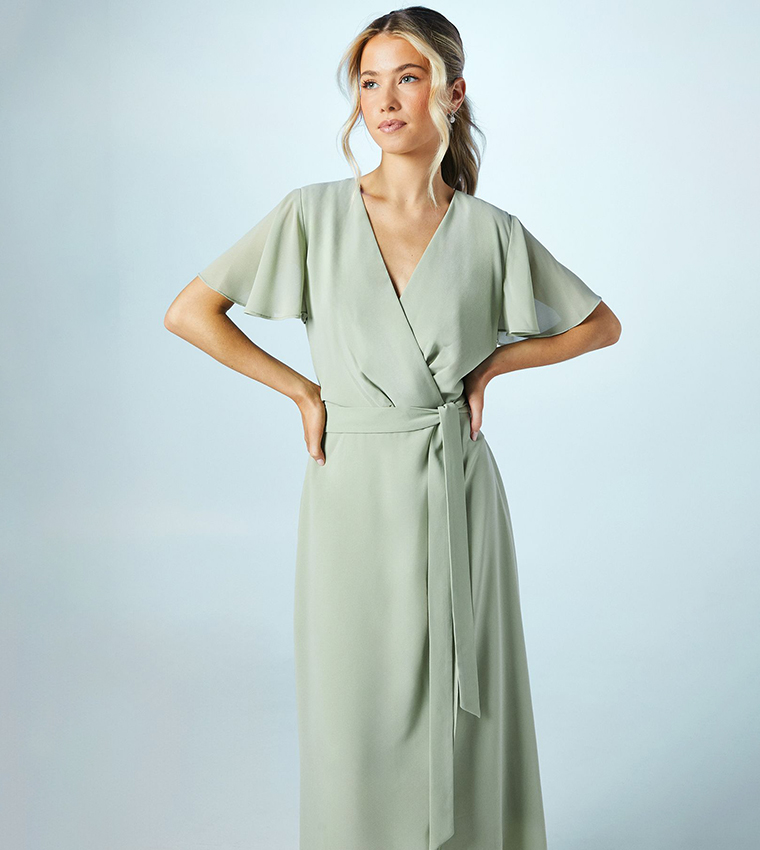 Georgette Waterfall Wrap Bridesmaids Maxi Dress