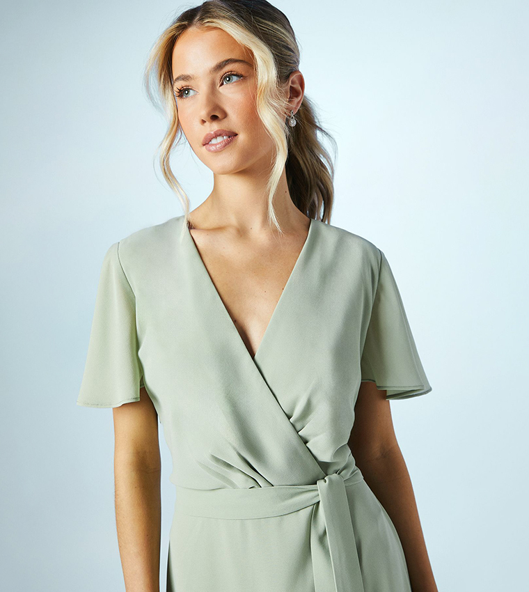 Georgette Waterfall Wrap Bridesmaids Maxi Dress